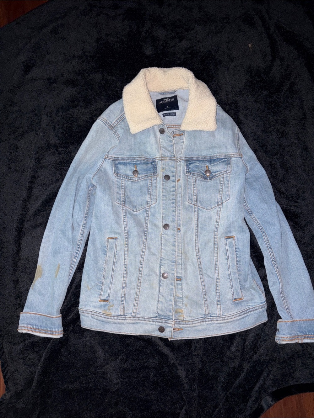 Hollister Light Blue Denim Jacket with Cream Sherpa Collar